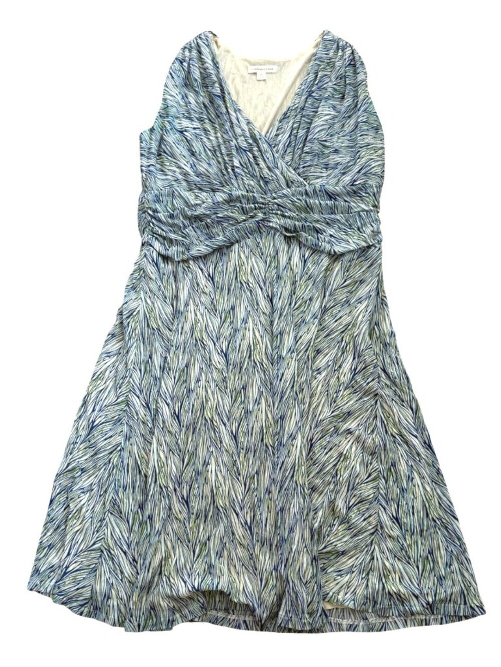 Coldwater Creek Women's Empire Waist Dress 18W Blue Abstract Mesh Coastal Summer